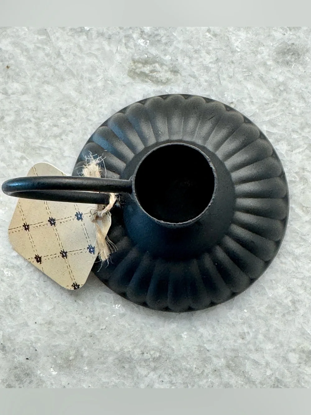 New Rustic Style Matte Black Fluted Metal Taper Candle Holder w/ Arched Handle
